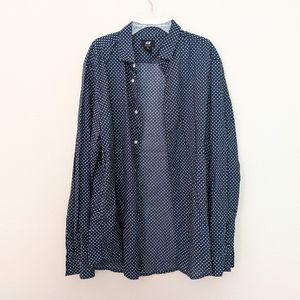 H&M Men's Casual Cotton Button Up Shirt Long Sleeves Polka Dots Blue White M
